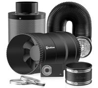 Hon&Guan Ensemble de ventilation de 100 mm 221 m³/h avec ventilateur tubulaire intégré, variateur de vitesse, filtre à charbon actif, tuyau d'extraction en caoutchouc, manchon en caoutchouc, système