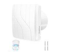 Hon&Guan Ventilateur de salle de bain 100 mm avec reflux et clapet anti-retour, 5 temps de fonctionnement, IP64, moteur CC 5 W, 110 m³/h, 35 dB, silencieux, ventilateur mural pour salle de bain, WC