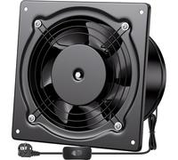 Hon&Guan Ventilateur extracteur 150 mm avec interrupteur, en métal, industriel, 38 W, moteur extérieur, mural, avec clapet anti-retour, pour garage, entrepôt, grenier et atelier, noir