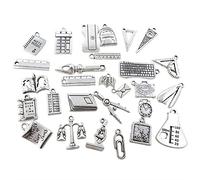 Honbay Lot de 56 breloques en alliage pour professeur d'école, règle en argent antique, compas, livre, ciseaux, bijoux pour boucles d'oreilles, bracelets, colliers, porte-clés, loisirs créatifs (56