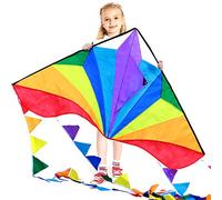 HONBO Grand cerf-volant delta pour enfants et adultes pour les jeux en plein air, parfait pour les débutants, ligne de string avec jouets faciles à voler avec queue de couleur