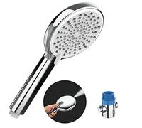 HONBOO Pomme de Douche avec Bouton d'arrêt, Pommeau de Douche Haute Pression, Douchettes de Salle de Bain anti Calcaire 4 Modes, Équipée d'un Stop Douche, Chrome