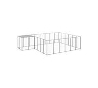 vidaXL Chenil Argenté 12,1 m² Acier Enclos pour Chiots Cage Chiens Extérieur 3082220