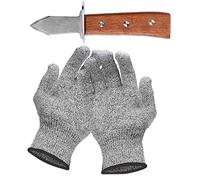 Hondex Couteau à Huîtres-Set, Inclure 17 cm Couteau Huitre et Paire de Gants de Protection de Grade 5, Manche en ChêNe de Grade A, pour les CrustacéS ou le Fromage PâTe Dure (Gant taille L)