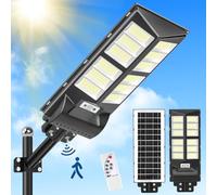 Hondony 2Pack 600W Solaire Exterieur Lampadaire avec Télécommande, 6500K Crépuscule à l'Aube Étanchéité IP66 Projecteur Solaire Exterieur Pour Rue Garage Éclairage Public