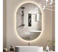Hondony Miroir de salle de bain avec lumières LED 75 x 50 cm, miroir intelligent avec antibuée, mémoire et gradable, Bluetooth pour musique, bouton à soi, installation horizontale ou verticale