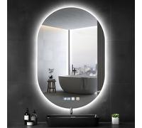 Hondony Miroir de salle de bain ovale à LED - 50 x 75 cm - Avec éclairage et interrupteur tactile - Anti-buée - Trois températures de couleur réglables - Économie d'énergie