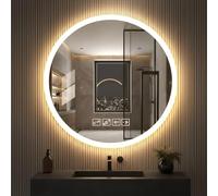 Hondony Miroir Salle de Bain Rond avec Éclairage 60cm, Anti-Buée, Miroir LED Salle de Bain, 3000K-4000K-6500K, Mémoire, IP44, Capteur Tactile, Montage Mural