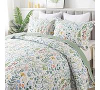 HoneiLife Parure de lit 3 pièces avec Courtepointe Florale pour très Grand lit - Couvre-lit léger en Microfibre à Motif Fleurs Sauvages rétro pour très Grand lit - pour Toutes Les Saisons