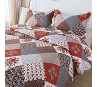 HoneiLife Parure de lit 3 pièces en Microfibre réversible pour très Grand lit - Couvre-lit léger à Motif Floral en Patchwork pour Toutes Les Saisons - Rouge Amarante