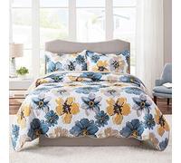HoneiLife Parure de lit Double en Microfibre 3 pièces Couvre-lit réversible Patchwork Motif Floral Toutes Saisons