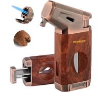 HONEST Allume-cigares mécanique, flamme jet coupe-vent, coupe-cigares en V intégré, cadeau de Noël, briquet rechargeable au butane, allume-feu tout-en-un pour fumer