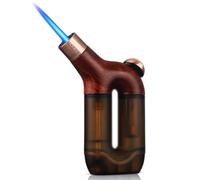 HONEST Torche à Jet Unique au Butane Rechargeable - Briquet à Gaz Réglable et Coupe-Vent - Cadeau pour Homme, Barbecue, Camping - Sans Gaz (Grain de Bois Marron)