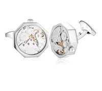 Honey Bear bouton de manchette montre Mouvement Octogonal Homme Chemise Poignet Col En Acier Inoxydable Mariage Cadeau avec boîte (argent)