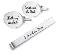 HONEY BEAR Boutons de manchette de mariage avec pince à cravate pour homme - Cadeau de mariage avec boîte - Argent brossé, 22*16mm, Acier inoxydable, Sans pierre précieuse