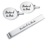 HONEY BEAR Boutons de manchette de mariage avec pince à cravate pour homme - Cadeau de mariage avec boîte - Argent brossé, 22*16mm, Acier inoxydable, Sans pierre précieuse