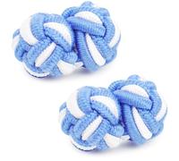 HONEY BEAR Boutons de manchette de noeud de soie de tissu des hommes/Femme chemise/robe,rond pour le cadeau de mariage affaires (Bleu ciel avec blanc)