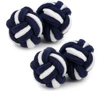 HONEY BEAR Boutons de manchette de noeud de soie de tissu des hommes/Femme chemise/robe,rond pour le cadeau de mariage affaires (Bleu marine blanc)