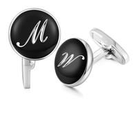 Honey Bear Boutons de manchette hommes avec lettre alphabet initiales pour hommes - chemise en acier pour mariage Commerce Cadeau,Noir (M)
