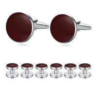 HONEY BEAR Boutons de manchette - Ours et clous Miel, argenté, noir onyx, Lot de 6 en acier inoxydable pour hommes chemises Smoking de cadeau de mariage (Rouge foncé 8pcs)