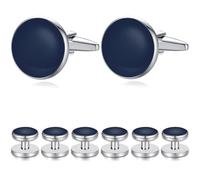 HONEY BEAR Boutons de manchette - Ours et clous Miel, argenté, noir onyx, Lot de 6 en acier inoxydable pour hommes chemises Smoking de cadeau de mariage (Bleu marin 8pcs)