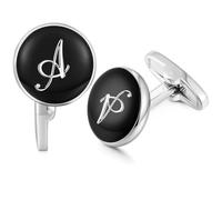 HONEY BEAR Boutons de Manchette Personnalisées Initiale Homme, Noir，A