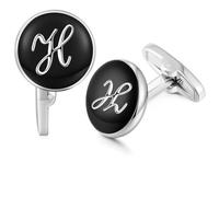 HONEY BEAR Boutons de Manchette Personnalisées Initiale Homme, Noir，H