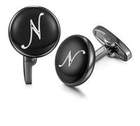 HONEY BEAR Boutons de Manchette Personnalisées Initiale Homme, Noir | Stahlbeschichtete cuivre base, anti-démarrage, cadeau pour yeux de mariage/pères/époux, mariage/affaires, avec boîte