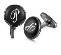 HONEY BEAR Boutons de Manchette Personnalisées Initiale Homme, Noir | Stahlbeschichtete cuivre base, anti-démarrage, cadeau pour yeux de mariage/pères/époux, mariage/affaires, avec boîte
