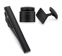 HONEY BEAR Boutons de manchette Pinces à Cravate Set - Le Rectangle pour le Cadeau d'affaires de Mariage de Chemise d'hommes, Noir mat (Pince à fermoir 5cm)