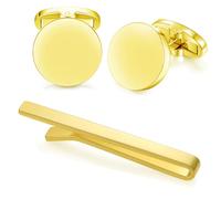 HONEY BEAR Boutons de manchette Pinces à Cravate Set - Le Ronde pour le Cadeau d'affaires de Mariage de Chemise d'hommes (Pince à glissière Or brillant)