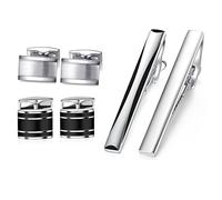 HONEY BEAR Boutons de manchette Pinces à Cravate Set pour le cadeau d'affaires de mariage de chemise d'hommes (argent noir) (sans boîte)