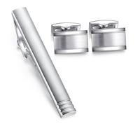 HONEY BEAR Boutons de manchette Pinces à Cravate Set pour le cadeau d'affaires de mariage de chemise d'hommes (argent) (style 2 avec boîte)