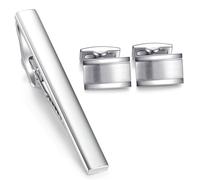 HONEY BEAR Boutons de manchette Pinces à Cravate Set pour le cadeau d'affaires de mariage de chemise d'hommes (argent) (style 1 avec boîte)
