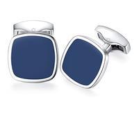 HONEY BEAR Boutons de Manchette pour Hommes Carré Acier Inoxydable brossé, pour Mariage Affaires (Bleu)