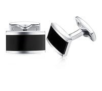 HONEY BEAR Boutons de Manchette pour Hommes-Rectangle Acier pour Mariage d'affaires (Noir)