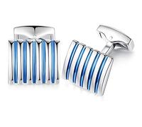 HONEY BEAR boutons de manchette Pour hommes-Rectangle Bande brossé, pour mariage d'affaires (Bleu avec argent)