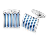 Honey Bear Boutons de manchette rectangulaires rayés pour homme en acier inoxydable, pour cadeau de mariage d'affaires, bleu avec argent