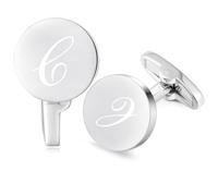 HONEY BEAR Boutons de manchette ronds en acier inoxydable avec lettre de l'alphabet de A à Z pour homme, cadeau de mariage d'affaires, argent brossé, 15mm, Acier inoxydable, Sans pierre précieuse