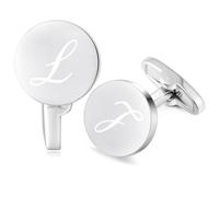 HONEY BEAR Boutons de manchette ronds en acier inoxydable avec lettre de l'alphabet de A à Z pour homme, cadeau de mariage d'affaires, argent brossé, 15mm, Acier inoxydable, Sans pierre précieuse