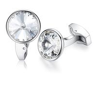 Honey Bear Boutons de manchette ronds en cristal - acier inoxydable pour le cadeau d'affaires de mariage de chemise d'hommes (Blanc)