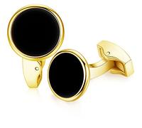 HONEY BEAR Coquille blanche Perles/agate d'onyx noir Rond boutons de manchette Pour hommes pour mariage d'affaires (Agate noir et Or)