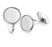 HONEY BEAR Coquille blanche Perles/agate d'onyx noir Rond boutons de manchette Pour hommes pour mariage d'affaires (Argent brossé)