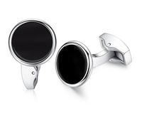 HONEY BEAR Coquille blanche Perles/agate d'onyx noir Rond boutons de manchette Pour hommes pour mariage d'affaires (Agate noir)