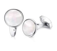 HONEY BEAR Coquille blanche Perles/agate d'onyx noir Rond boutons de manchette Pour hommes pour mariage d'affaires (Boîtier blanc)