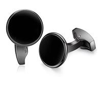 HONEY BEAR Coquille blanche Perles/agate onyx noir Rond boutons de manchette Pour hommes pour mariage affaires (Noir)