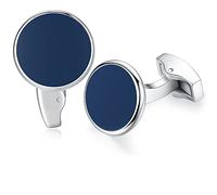 Honey Bear Coquille blanche Perles/agate onyx noir Rond boutons de manchette Pour hommes-Rectangle Acier inoxydable brossé, pour mariage affaires (Bleu marin)