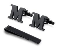 HONEY BEAR Ensemble de boutons de manchette ronds avec initiale noire pour | Boîte cadeau en cuivre plaqué acier résistant au ternissement pour garçons d'honneur, père, mari, anniversaire, formelle