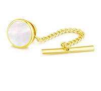 HONEY BEAR Épingle à cravate avec chaîne Émail Rond pour cadeau de mariage accessoire cravate (Blanc Coquille avec Or)