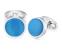 HONEY BEAR hommes mariage nylon Stripe ligne type tissu boutons de manchette boutons de manchette en acier inoxydable, rond (Bleu Clair)